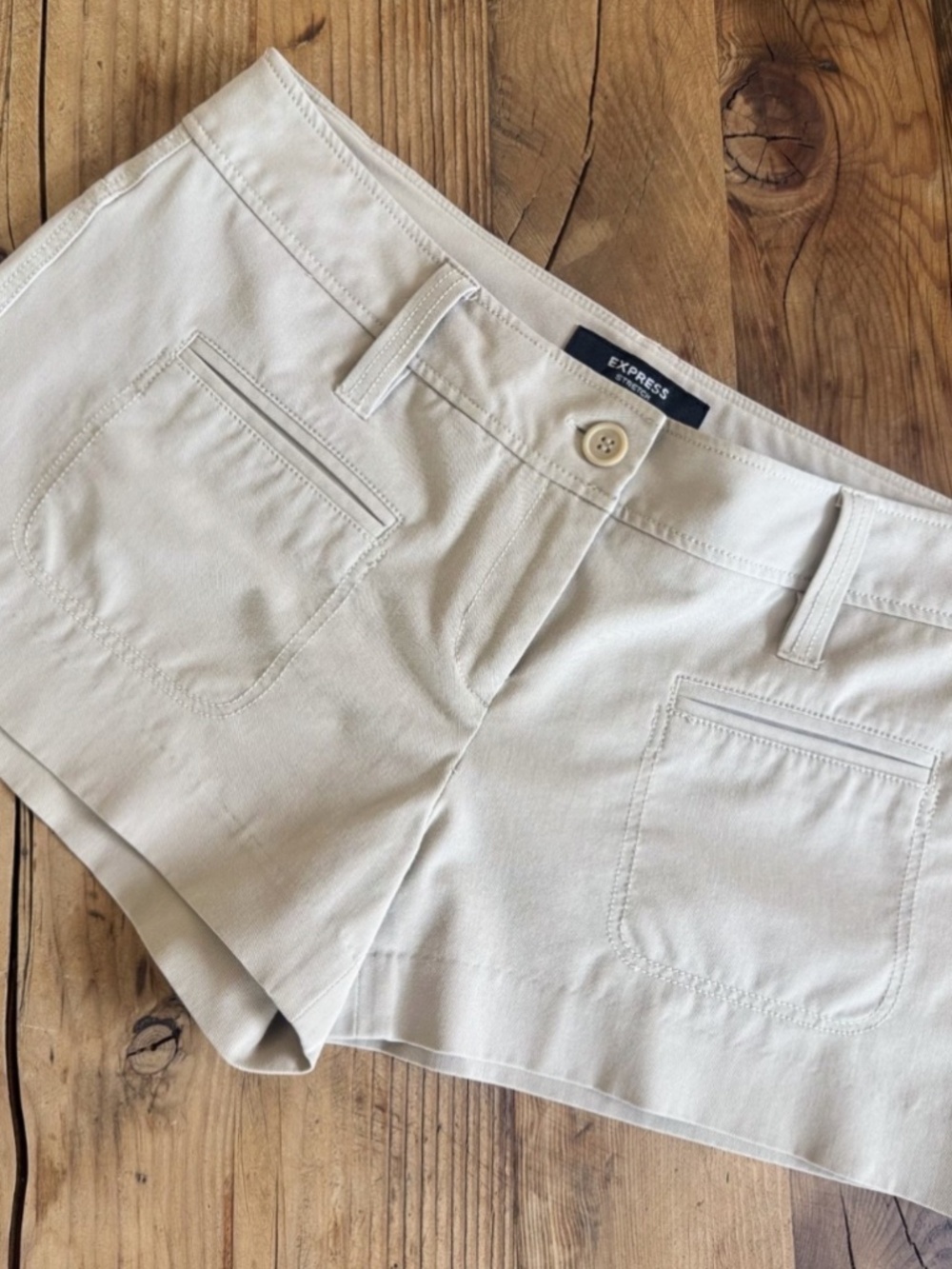 Express Stretch Women's Beige Cotton Low-Rise Micro Shorts | Size 7/8